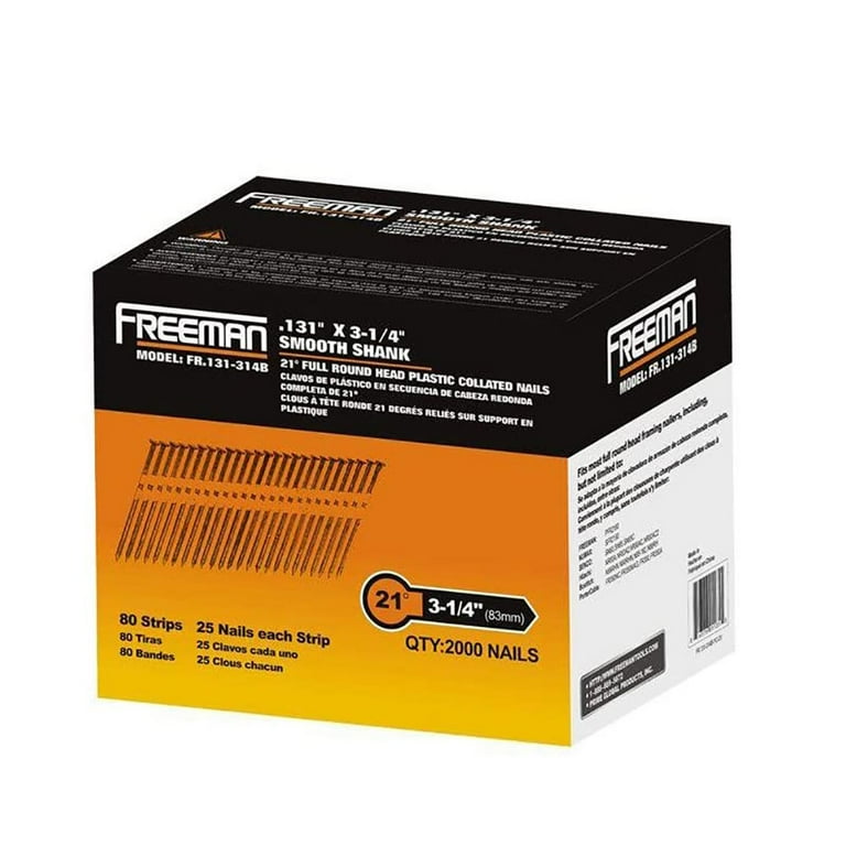 Freeman FR-131-314B 3-1/4 Inch 21 Degree Framing Nails, 2000 Count Freeman FR-131-314B 3-1/4 Inch 21 Degree Framing Nails, 2000 Count
