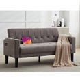 thumbnail image 2 of Mid-Century Modern Tufted Loveseat Sofa with USB Charging Ports & Cup Holders (Light Grey, 62" Width), 2 of 9