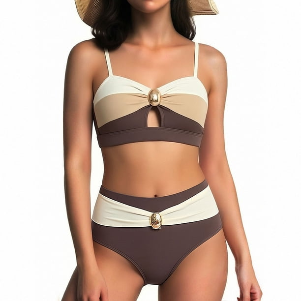 Traje de baño de dos piezas Tankini para mujer, estilo conservador de primavera, con falda de color liso y abertura en la parte delantera, tankinis para mujer, trajes de baño de dos piezas para mujer,