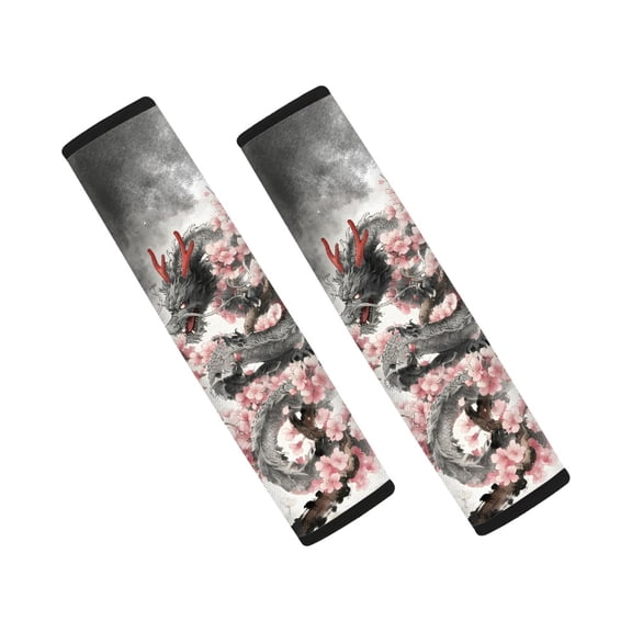 Chririnla Dragon Cherry Blossom Print Seat Belt Covers 2 Pack, Car Seat Belt Pads Polyester Fabric Non-Slip Waterproof for Sedan Truck Auto