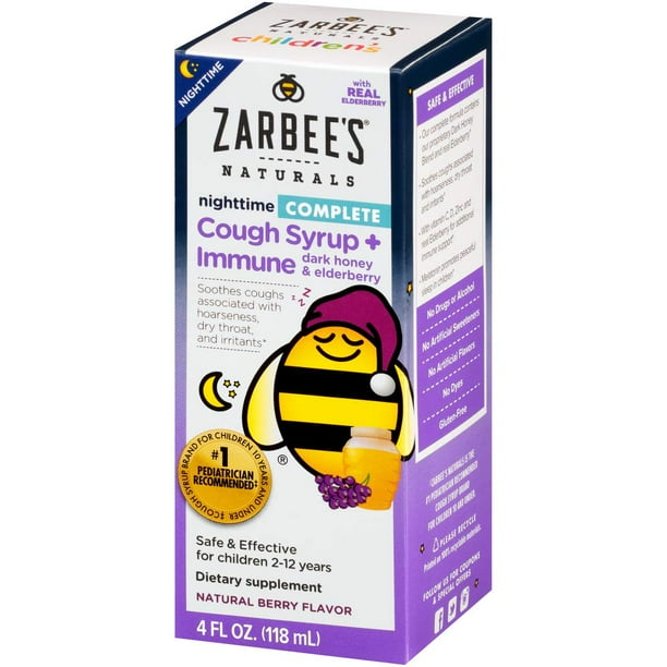 6 pack Zarbee's Naturals Children's Nighttime Cough Syrup + Immune