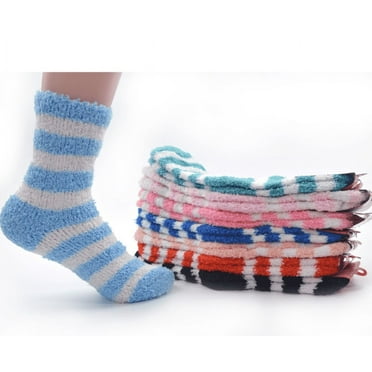 6 Pairs Womens Winter Warm Towel Socks Thickened Stripes Terry Socks Comfortable Soft Socks (Random Color)