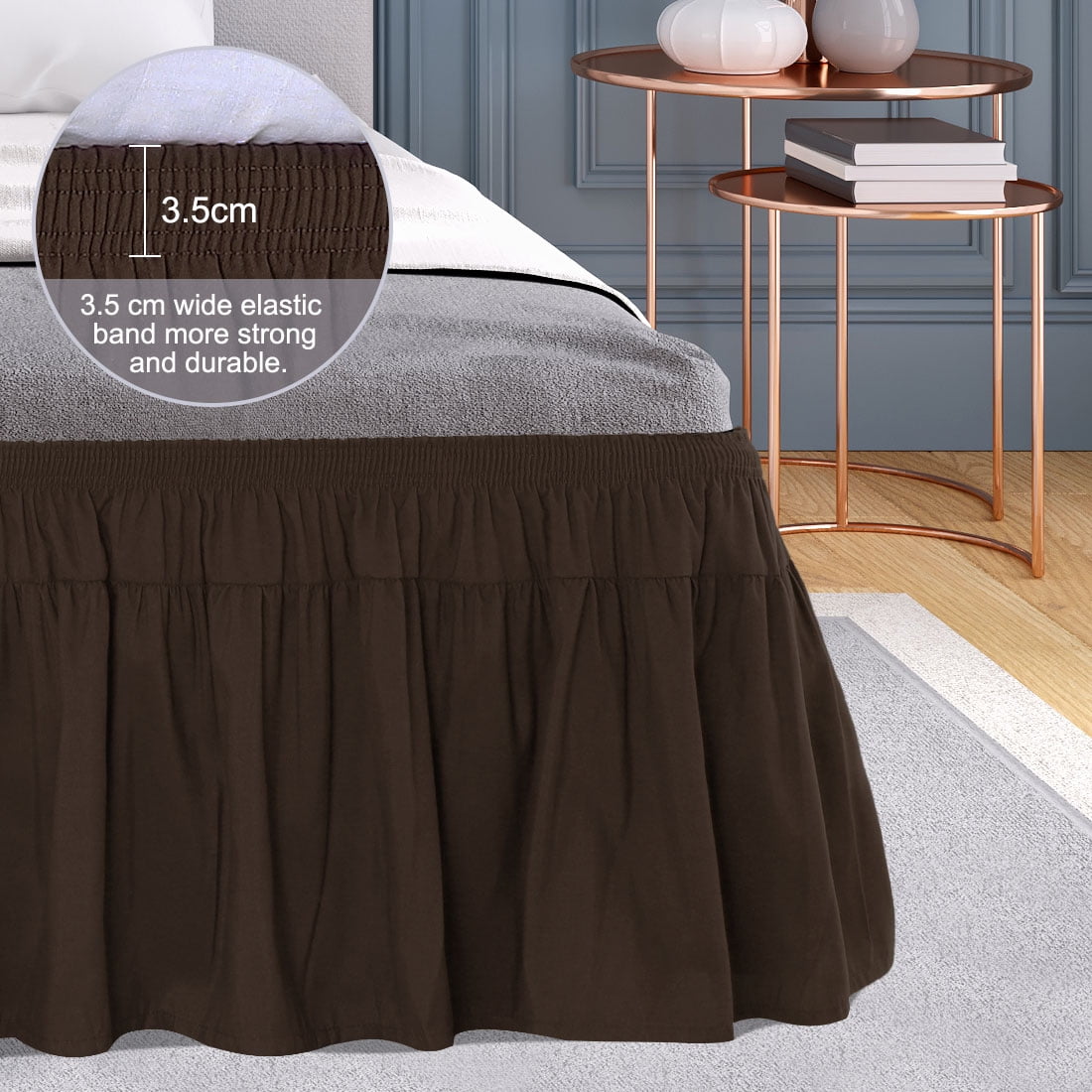 PiccoCasa Solid Polyester 16"Bed Skirts, Full, Brown