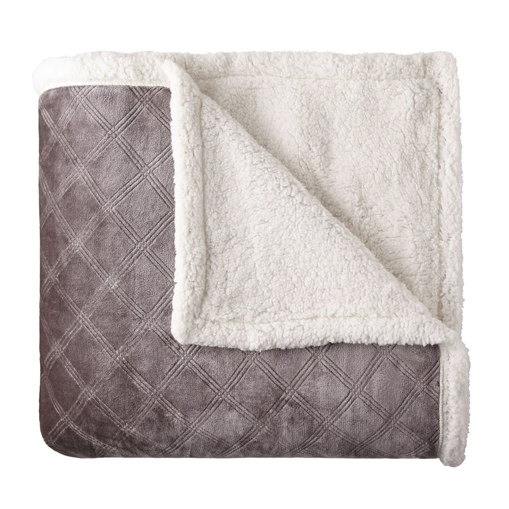 Better Homes & Gardens Full/Queen Sherpa Blanket, Grey