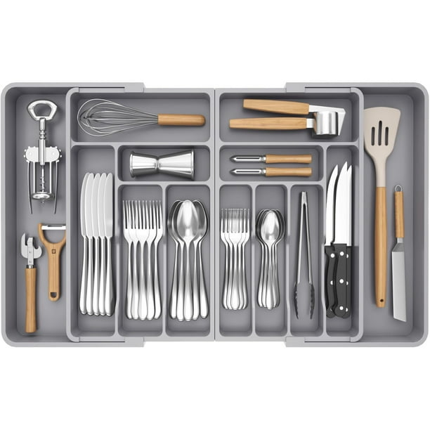 Organizador de cajones para cubiertos Lifewit, grande, ampliable, gris