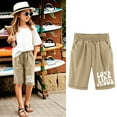 thumbnail image 2 of Tiny Harbor Girls Shorts Summer Thin Elastic Waist Letter Print Casual Pockets Bermuda Shorts Khaki 3-4Years, 2 of 4