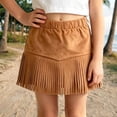 thumbnail image 2 of RTKFRFLM Girls Western Cowgirl Suede Fringe Skirt High Waist Denim Mini Skirt Halloween Party Outfits Kids, 2 of 9