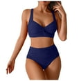 thumbnail image 4 of Linfrsh Women Two Piece Bikini Set High Waisted Color Block Swim Suit 2025 Summer Beach Womens Bathing Suit Blue,L, 4 of 7