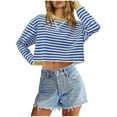 thumbnail image 3 of UVEASISHA Chandail Court Rayé Femme Mode à Blocs de Couleur Col Rond chandail Court Manches Longues Décontracté Mignon Sans Capuche Vêtements Automne 2025 en Solde Aujourd'hui, Bleu, G, 3 of 8