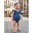 thumbnail image 4 of RUINIXCW Newborn Baby Girl Denim Bubble Romper One Piece Western Cowgirl Outfit Cute Infant Baby Girls Summer Clothes Fly Sleeve Smocked Jeans Bodysuit Jumpsuit Playsuit Headband, 4 of 9