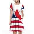 thumbnail image 1 of Daiia Robes pour Femmes à Imprimé Drapeau USA Canada 2025 Robes Tendance à Manches Courtes Robes Décontractées Amples et Fluides Maxi Robes de Soleil, 1 of 6