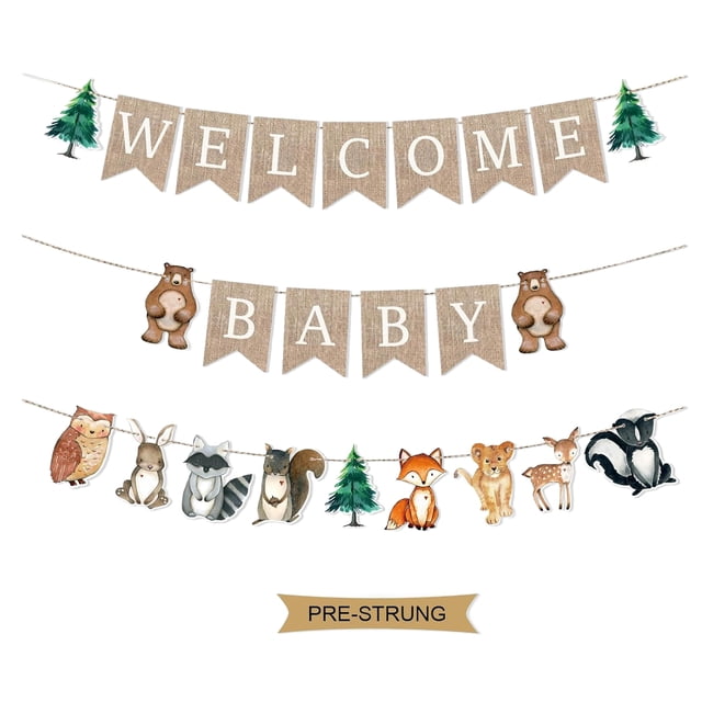 Banner DazzleDaisy preencordado de 1,8 m de arpillera Welcome Baby, beige