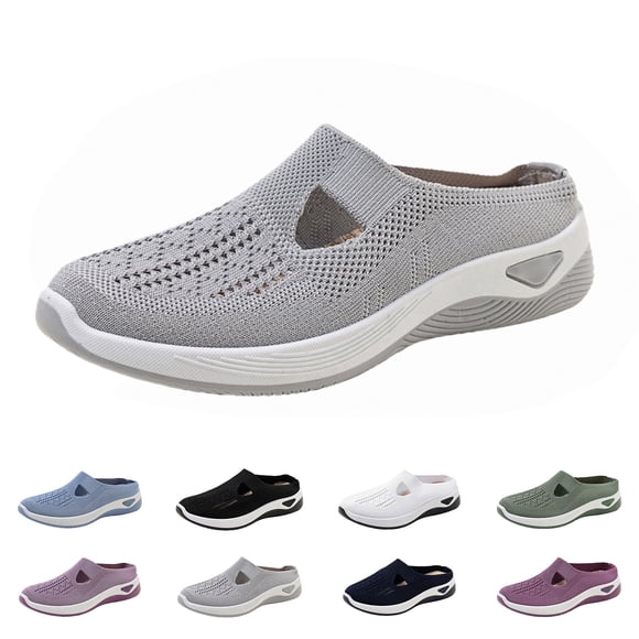 longantii Womens Orthopedic Shoes Arch Support Non Slip Slip on Golf Shoes Lightweight Knitted Mesh Stretch Hiking Shoes Soft 2026 Foam Shoes Gray