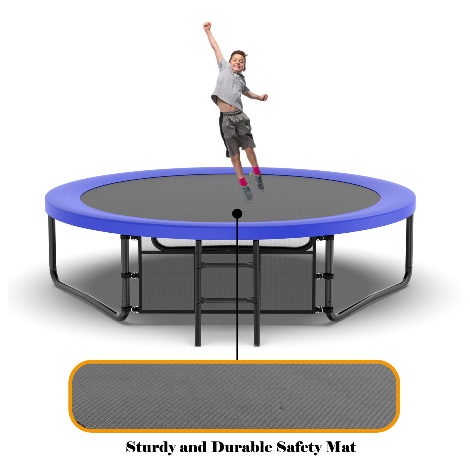 Leumius 10FT Trampoline with Enclosure Net,Heavy Duty Yard Pumpkin Trampolines with Ladder,Outdoor Recreational Trampolines for Kids and Adults,Blue