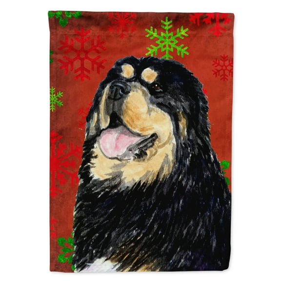 Carolines Treasures SS4719-FLAG-PARENT Tibetan Mastiff Red Green Snowflake Christmas Flag  multicolor