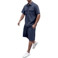 thumbnail image 2 of RUTAYY Men's Outfits Solid Color Short Sleeve Turndown Collar Tee Shorts with Pocket Everyday Wear Outdoor Activities Comfortable Travel Vacation Clothing Sets, 2 of 9