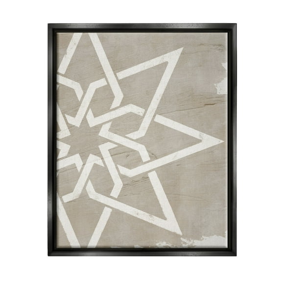 Stupell Industries Geometric Eight Point Star Distressed Grain Detail Jet Black Framed Floating Canvas Wall Art, 16x20, by Daphne Polselli