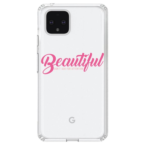 DistinctInk Clear Shockproof Hybrid Case for Google Pixel 4 (6.1" Screen) - TPU Bumper Acrylic Back Tempered Glass Screen Protector - Beautiful Don't Ask for Attention