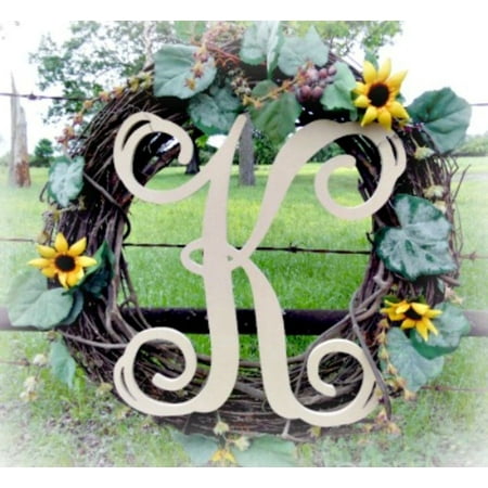 Hanging Wooden Wall Letters - Unfinished Wooden Letter, Vine Monogram K 18