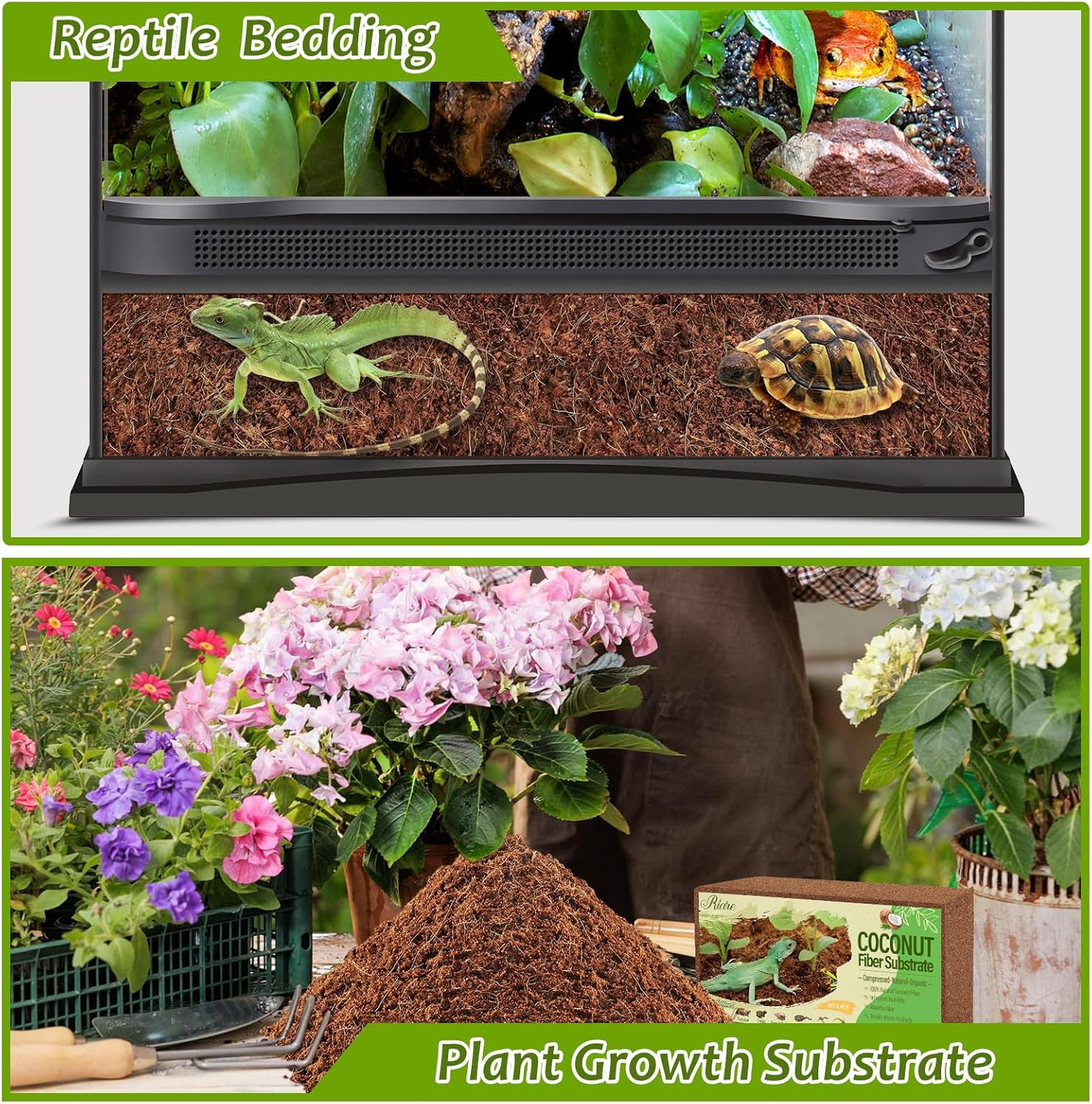 4 Pack Natural Coconut Fiber Substrate for Reptile- Premium Compressed Coconut Husk Terrarium Bedding for Reptile, Tortoise, Frogs, Snakes Hermit Crabs, Burrowing Animals