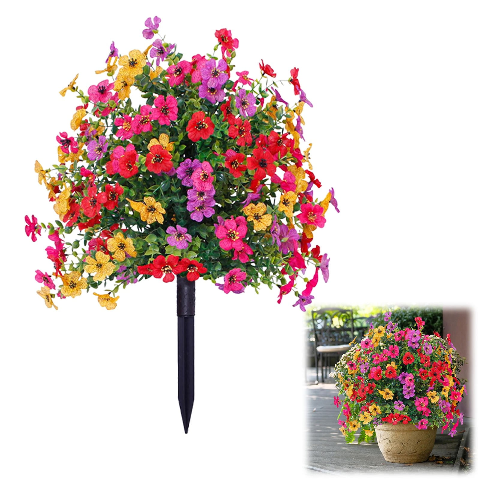 Artificial Plants Outdoor, Red Geraniums Artificial Flowers, Ongmies Artificial Greenery with Garden Stake – 22" Faux Shrubs for Outdoor, Porch & Wedding Decor, 1 Artificial Violet Stake