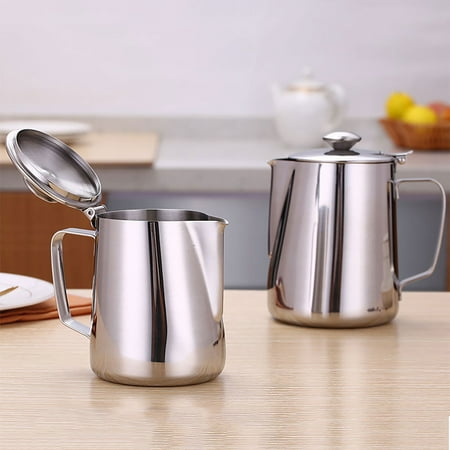 

Yesbay Coffee Frothing Pitcher with Lid Stainless Steel Latte Art Milk Frother Cup Barista Tool