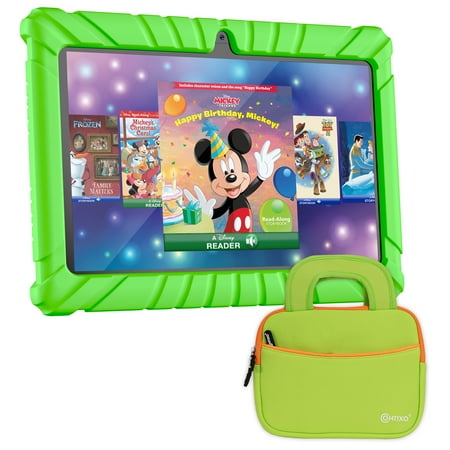 Contixo V8-2 7" Kids Tablet and Tablet Bag Bundle, 32GB Storage, 50+ Disney eBooks, Kid-Proof Case Green