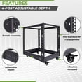thumbnail image 4 of NavePoint 12U 4 Post Server Rack – Open Frame Rack for 19 Inch Equipment, Adjustable Depth 4-Post Network Rack with Casters Wheels, 12U Server Rack 1322lbs Capacity, Black, 4 of 4