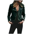 thumbnail image 2 of DuoJiaJ Women's Lapel Short Sleeve Jacket,Solid Slim Fashion Motorcycle Casual Coat,XXL, 2 of 2
