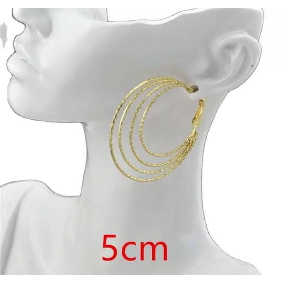 Clip on 2" medium gold four layer hoop earrings
