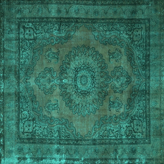 Ahgly Company Machine Washable Indoor Square Persian Turquoise Blue Traditional Area Rugs, 4' Square