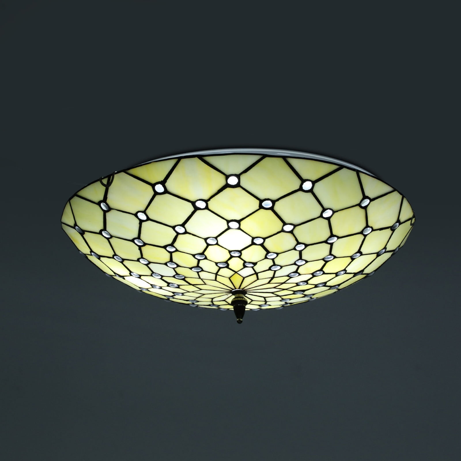 4-Light Classic Ceiling Light Flush Mount Wide Stained Glass Ceiling Light 110V