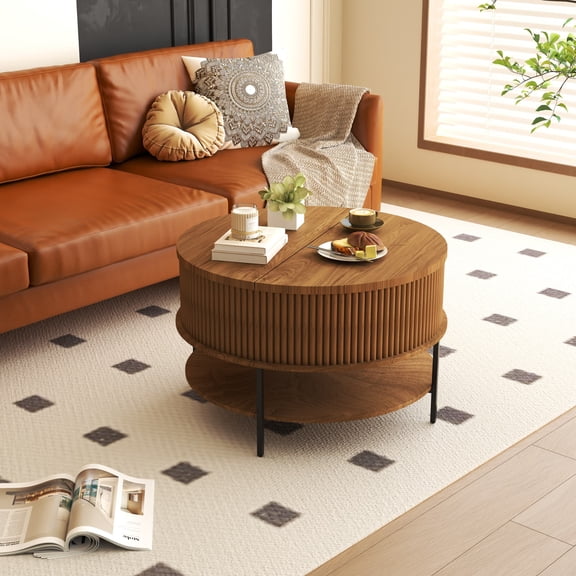 Jopath Lift Top Coffee Table with Storage, Round Modern Farmhouse Center Table with Hidden Compartment for Living Room, Office