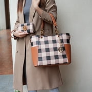 MKF Collection Bonita Checker Women's Tote Bag with Wristlet Wallet, Vegan Leather 2Pcs Shopper Handbag Set by Mia K . - Pink