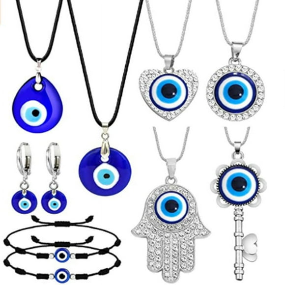 10 Pieces Evil Eye Pendant Necklace Turkish Blue Eye Necklace Glass Eye Leather