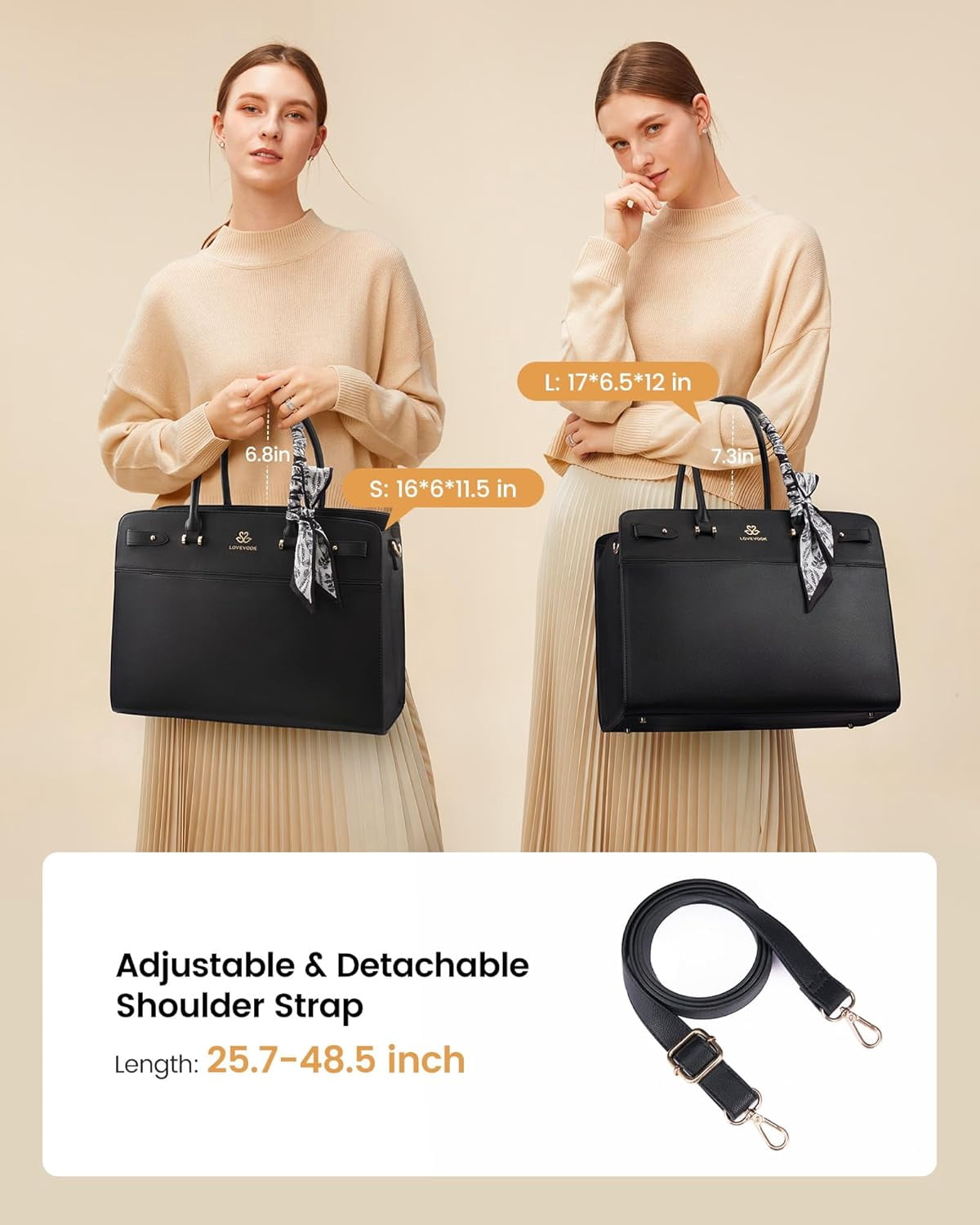 LOVEVOOK Laptop Tote Bag for Women, PU Leather Work Bag Waterproof Briefcase Handbag for Teacher Business with Silk Scarf