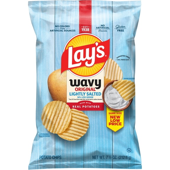 Lay's Wavy Potato Chips Lightly Salted Snack Chips, 7.5 Ounce Bag