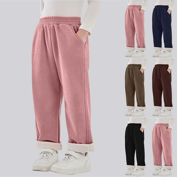 HVOBTTY Toddler Straight Leg Trousers, Fall Long Pants for Kid, Kids Casual Comfortable Solid Color Pocketed Cuffed Fleece Warm Long Pants Blue, 5-6 Years