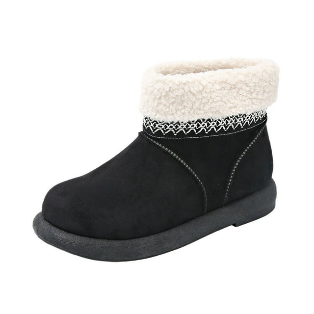 Bottes de Neige Courtes en Velours d'Hiver Chaudes pour Femmes : Couleur Unie, Bout Rond, Talon Bas Style Cheville