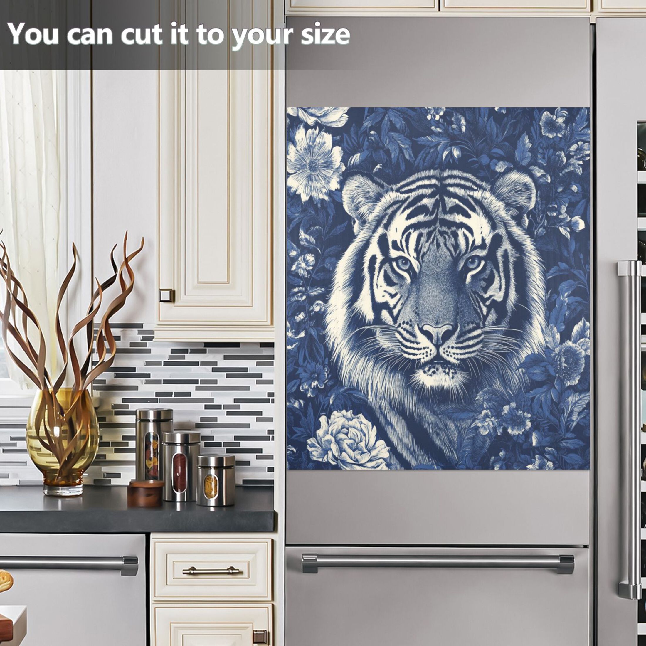 Dishwasher Magnetic Sticker 23x26 Inch Refrigerator Magnetic Sticker Washing Machine Magnetic Sticker Kitchen Panel Magnetic Sticker Home Decor Blue Oil Painting Tiger