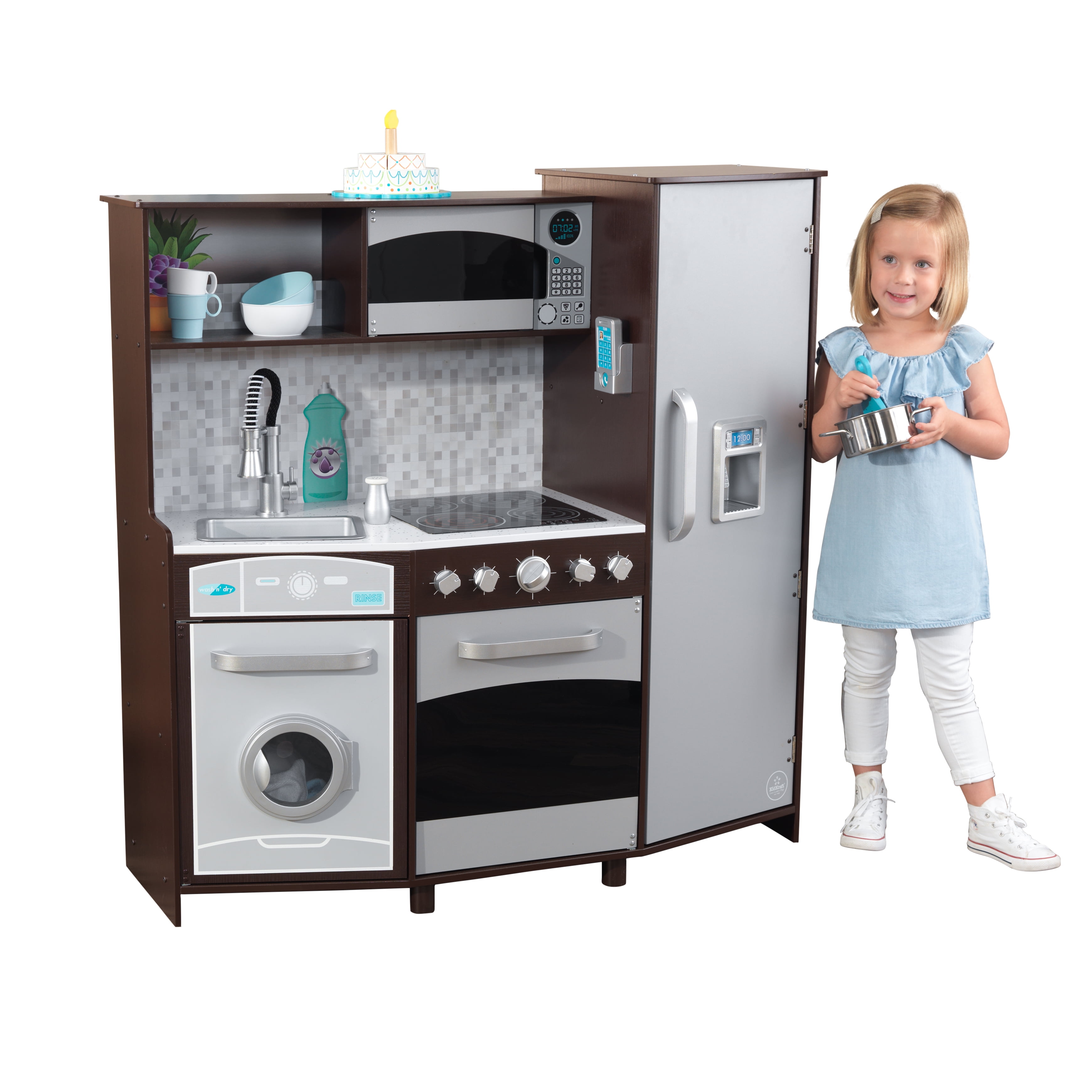 Kidkraft Large Play Kitchen With Realistic Lights And Sounds Espresso Silver Walmart Com Walmart Com