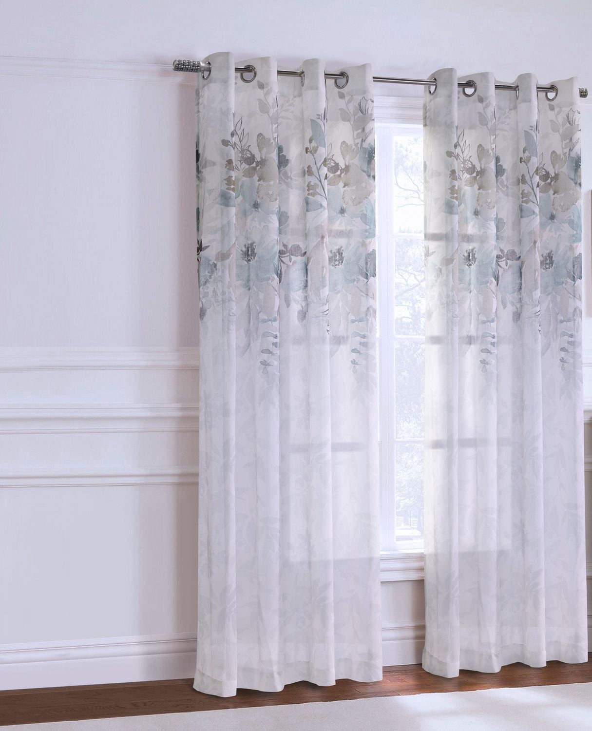 Flora Sheer Grommet Curtain Panel Pair 52" x 95" each in Olive Green