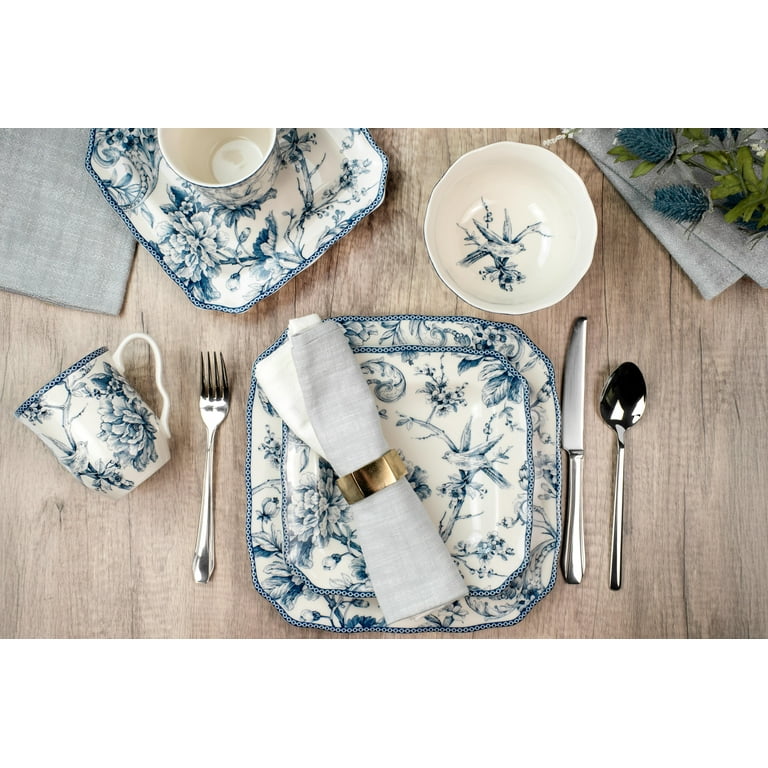 222 Fifth Adelaide Blue Toile 16-Piece Porcelain Dinnerware