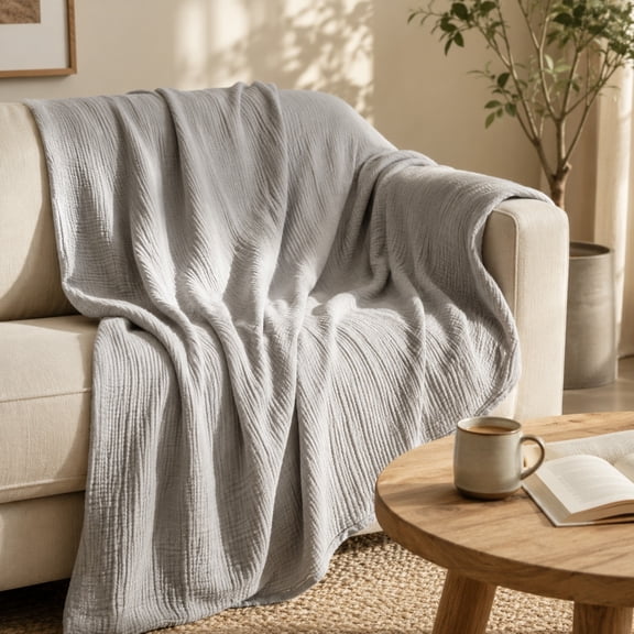 Muslin Cotton Throw Blanket 6 Layer Soft Breathable Blanket – Lightweight Summer Comfort, All Season Cuddly Blanket for Sofa, Bed, Couch, Adults