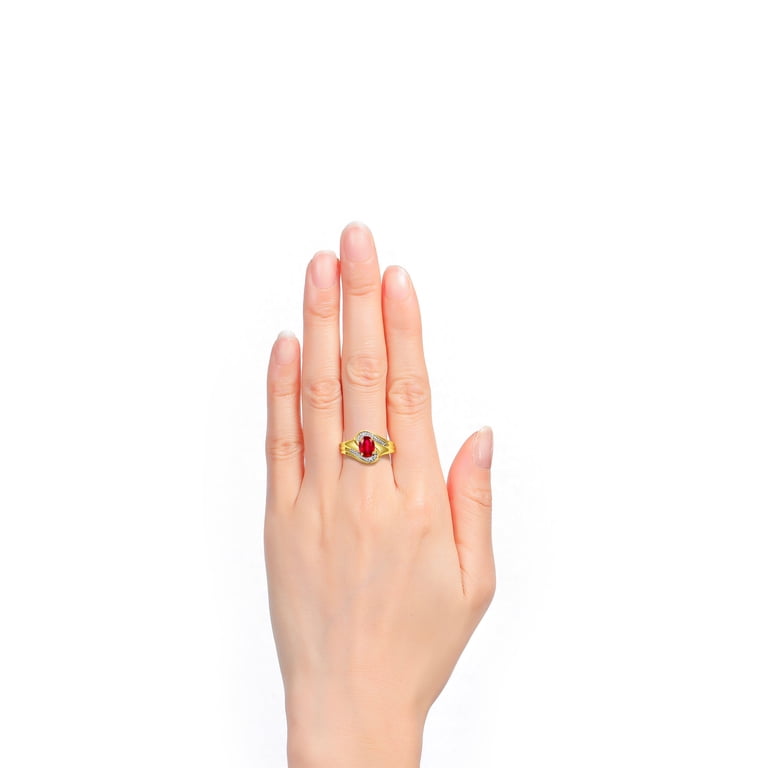 Bague Rylos Or Jaune 14 Carats Simulé - étoile Rubis Et Diamants, Taille 7, Neuve Sans étiquette