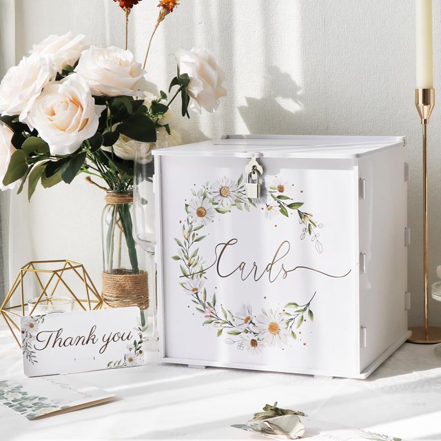 Wedding Card Box with Lock PVC Card Box for Wedding Reception Daisy DIY Wedding Money Envelope Card Box for Party Graduation Baby Shower Birthday Decorations