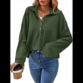 thumbnail image 3 of Sudadera Informal de Larga con Solapa y Botones para Mujer, Estilo 2025 Verde S, 3 of 9