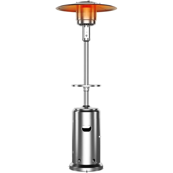 48,000 BTU Outdoor Patio Heater with Round Table Design,Double-Layer Stainless Steel Burner and Wheels Propane Heaters for Party, Backyard, Garden,Gray