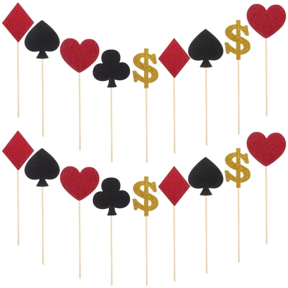 Niceauty Theme Poker Cake Topper for Birthday Party Decoration with Assorted Color Paper Picks 9pcs Set