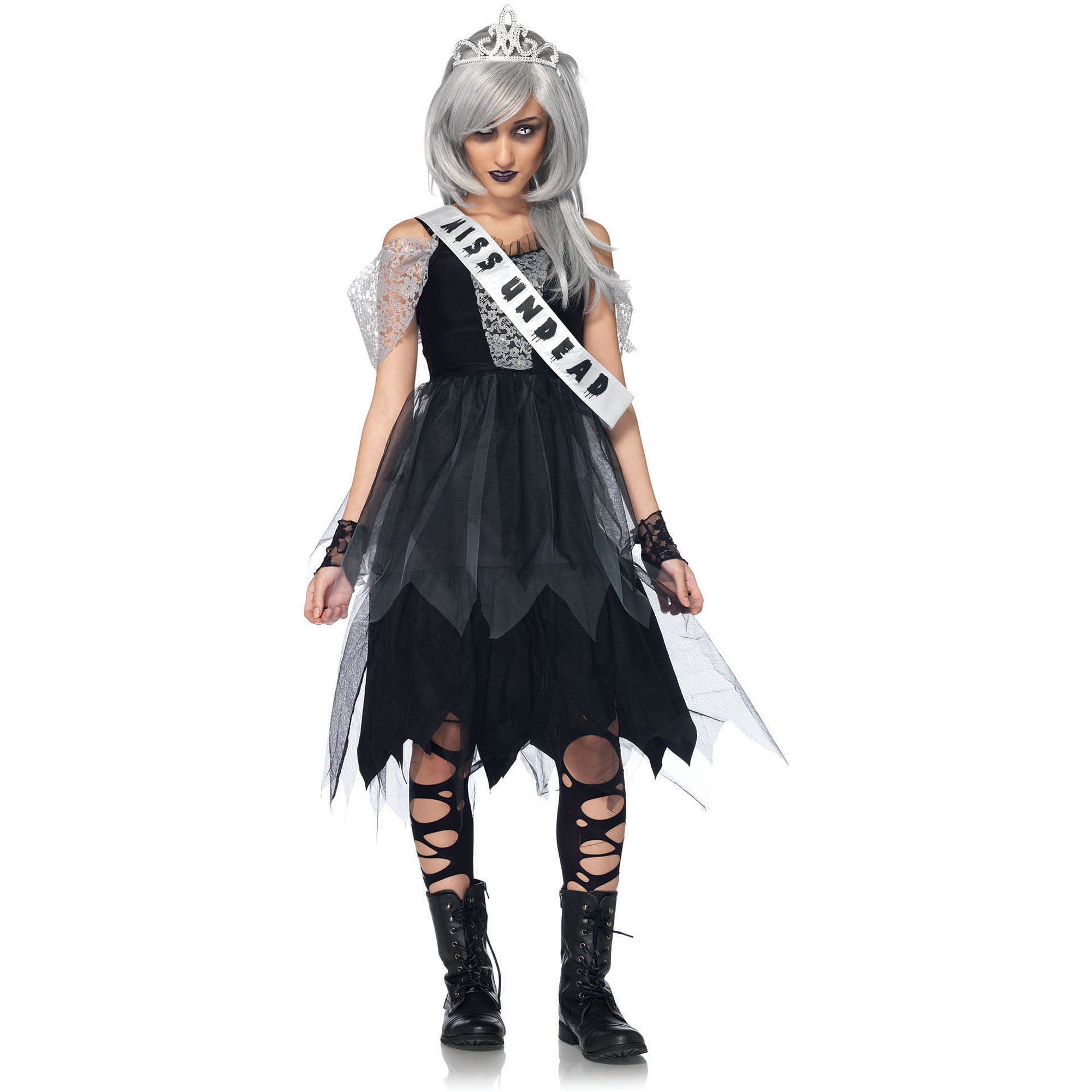 Girls Zombie Prom Queen Ghost Gothic Goth Fancy Dress Book Day Doll Costume 